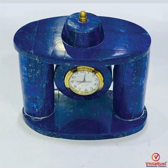 Natural Lapis Lazuli Desk Clock, Handmade Lapis Lazuli Table Clock, Decorative - Picture 1 of 5